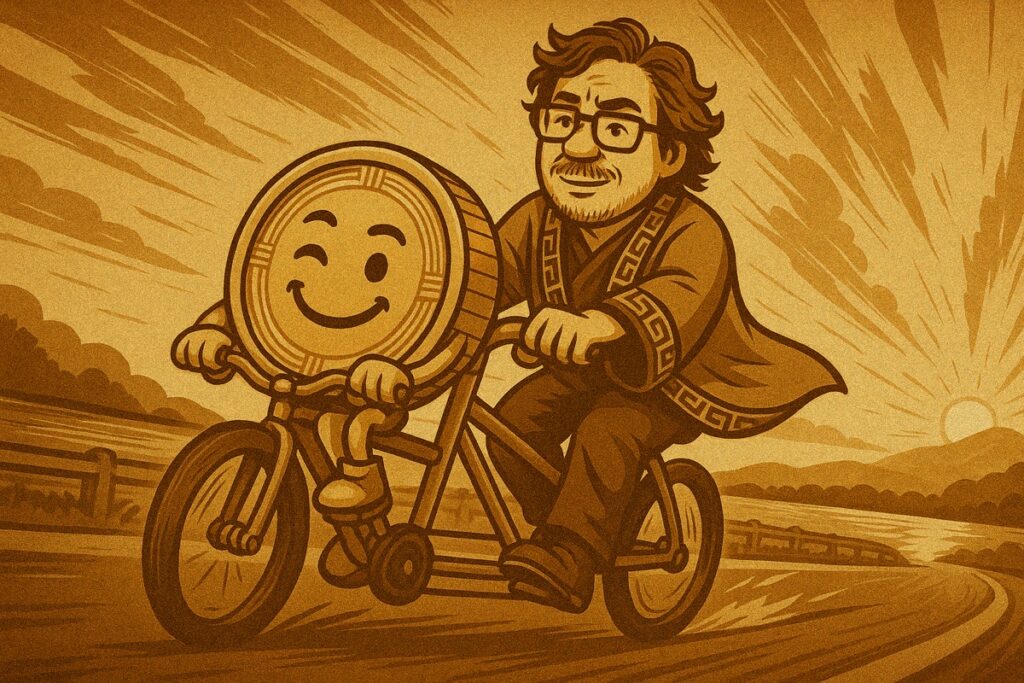 ResetCoin Solana memecoin meme art: Biking